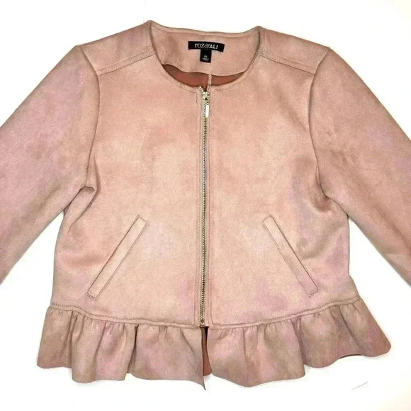 Roz & Ali Women's Pink Blazer Jacket Ruffle Long Sleeve Size X-Small - Picture 1 of 8
